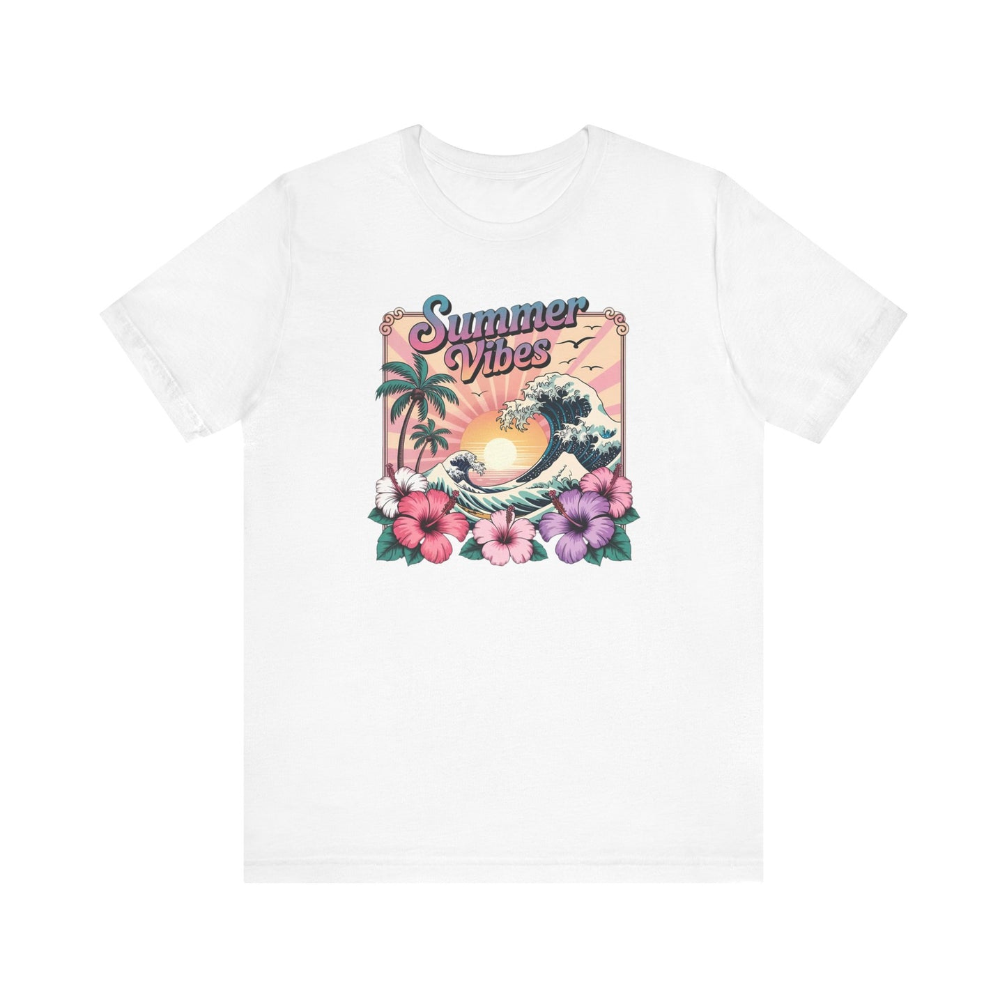 ☀️ Camiseta Summer Vibes – Ola playera vibrante, hibisco y palmeras | Camiseta gráfica para mujer