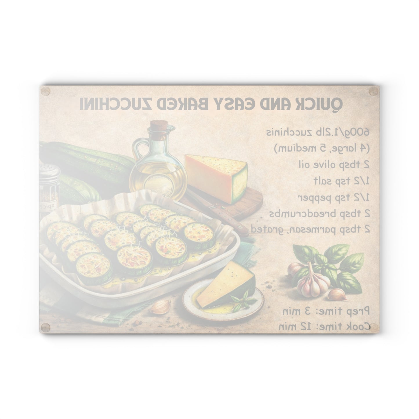 Quick and Easy Baked Zucchini Glass Cutting Board – Simple Oven Recipe Kitchen Art