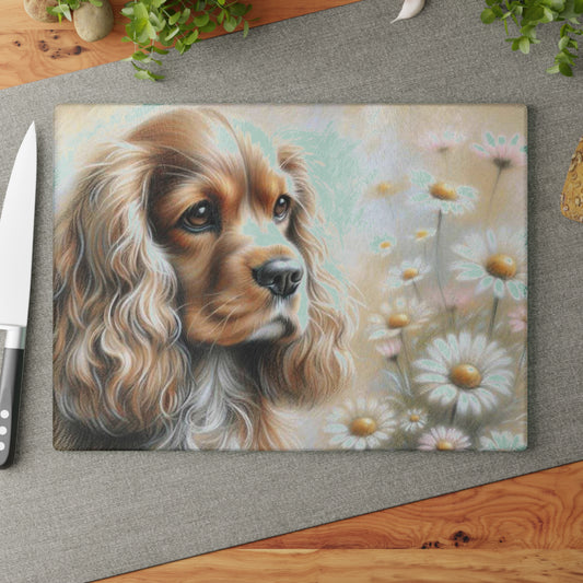 🌼 Golden Cocker Spaniel Cutting Board – Sweet Gaze & Daisy Daydreams for Your Kitchen