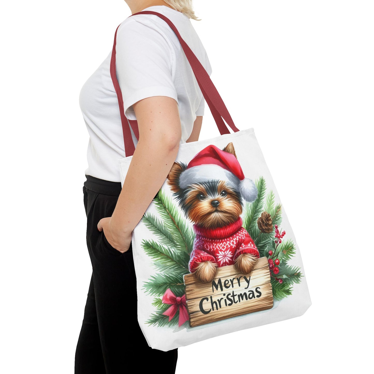 📦🐶 Yorkie Christmas Tote Bag – Tiny Terrier Holiday Charm in Every Carry 🎄
