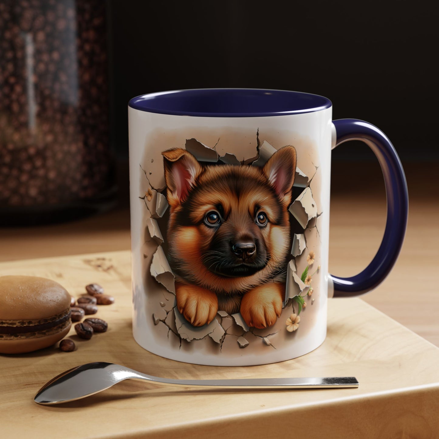 🐾☕ German Shepherd Puppy Peek Accent Mug – Loyal Pup Lover Gift ✨🖤