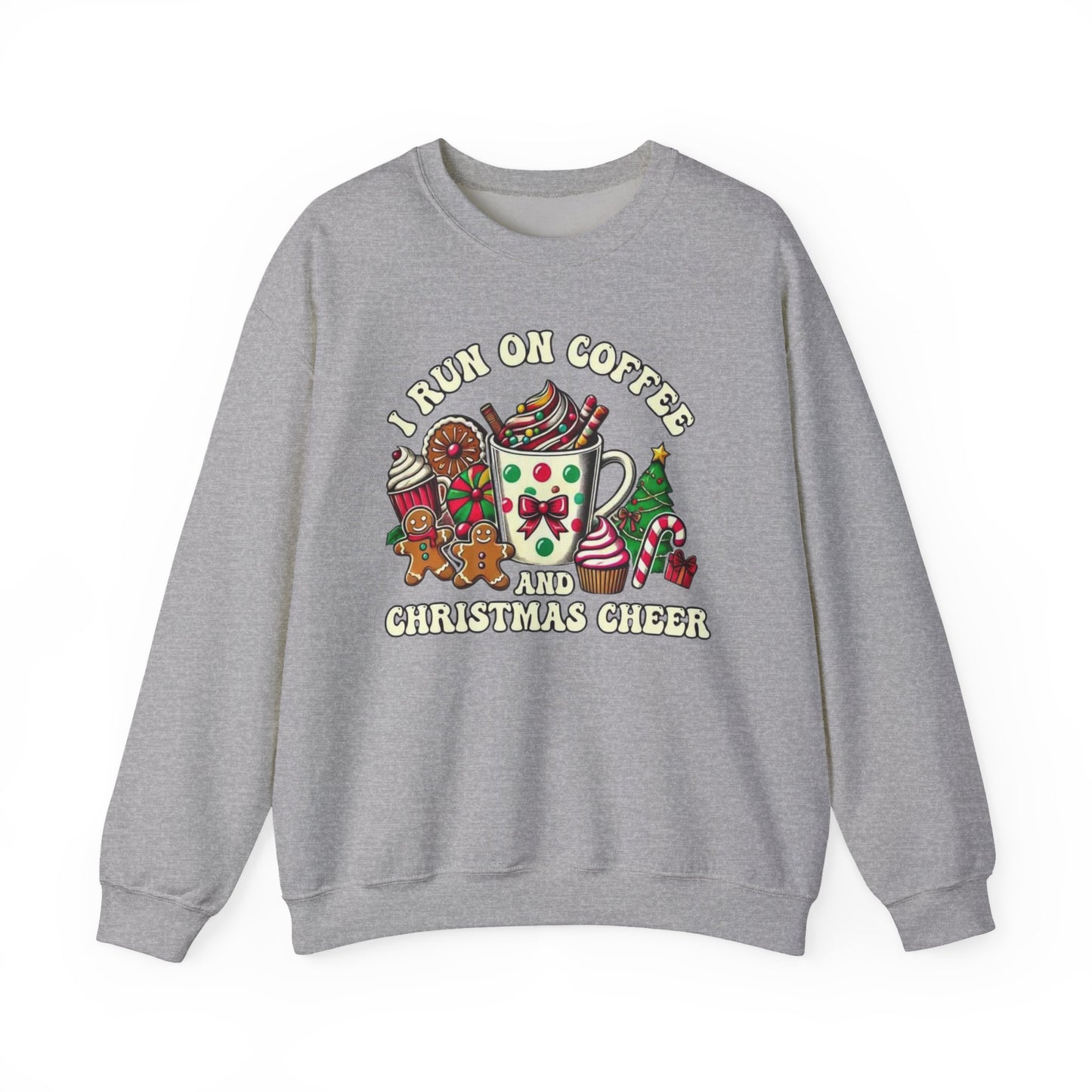 ☕🎄 I Run on Coffee and Christmas Cheer Sweatshirt – Cozy, Cute & Caffeinated ✨🧁
