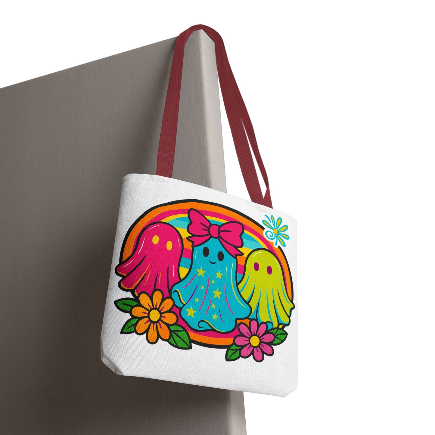 🌈 Retro Rainbow Ghosts Tote Bag – Groovy Spooky Fun 👻👜