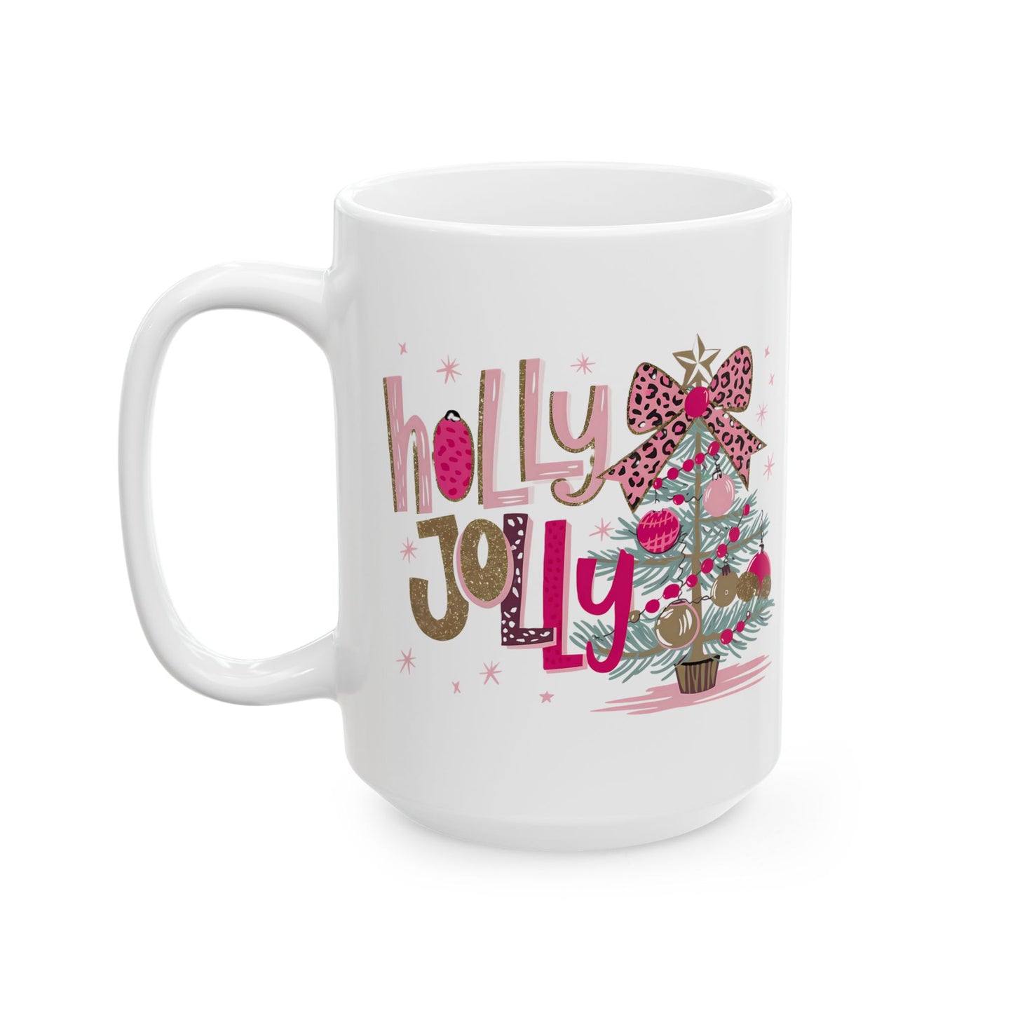 🎀🌟 Holly Jolly Christmas Mug – Glam Tree, Leopard Bow, and Holiday Sass 🎄💖