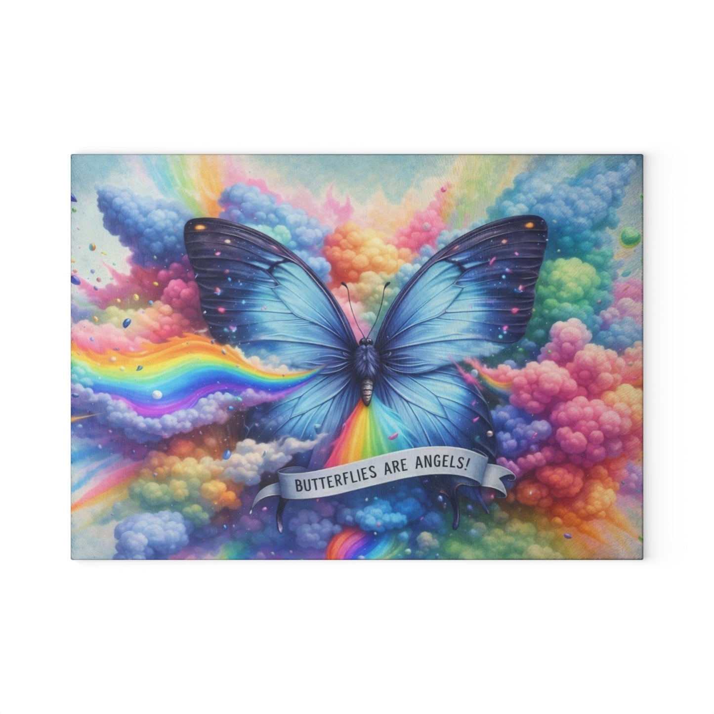 Butterflies Are Angels Glass Cutting Board – Rainbow Butterfly Inspirational Kitchen Art