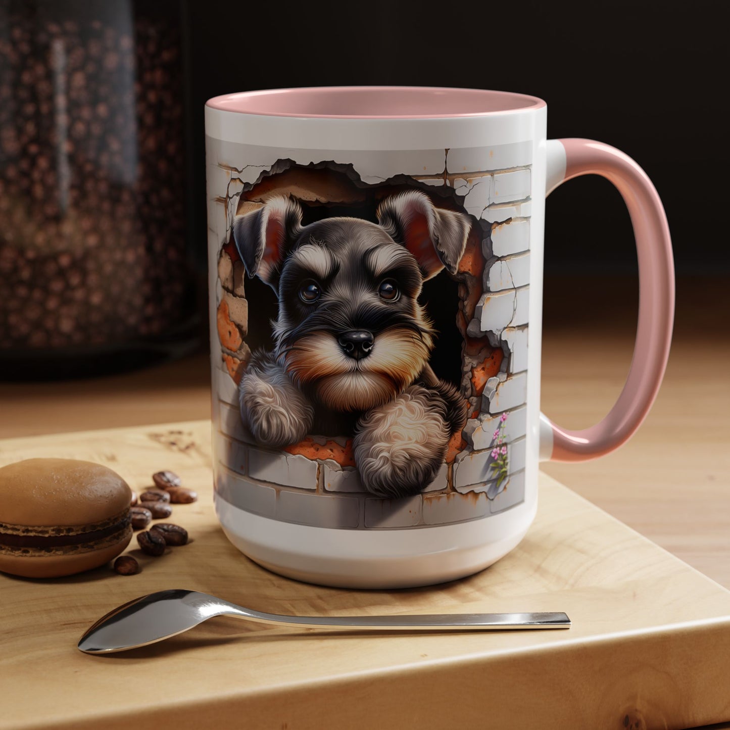 🎀🐶 Schnauzer Puppy Accent Mug – Cute Peek-Through Dog Design for Animal Lovers ☕💖