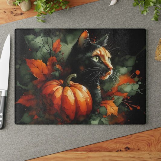 🖤🎃 Spooky Black Cat & Pumpkin Cutting Board – Elegant Halloween Charm 🎃🖤