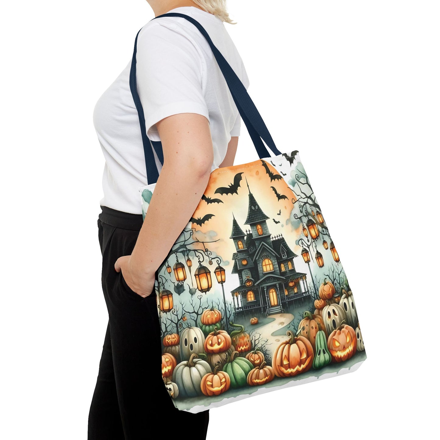 🏚️ Haunted House Halloween Tote Bag – Spooky Nights & Pumpkin Delights 🎃🖤