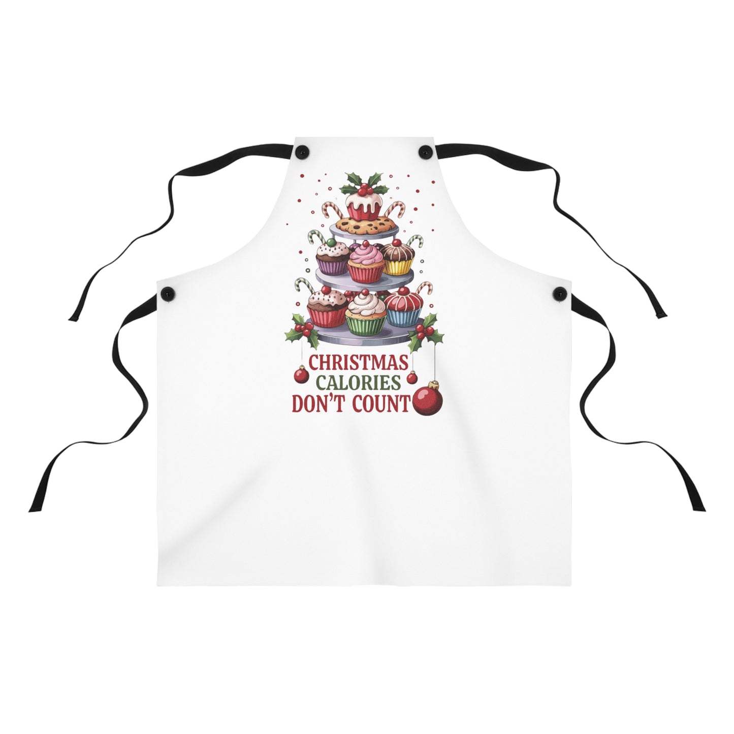 🎄🧁 “Christmas Calories Don’t Count” Holiday Baking Apron – Cupcake Tower Cheer