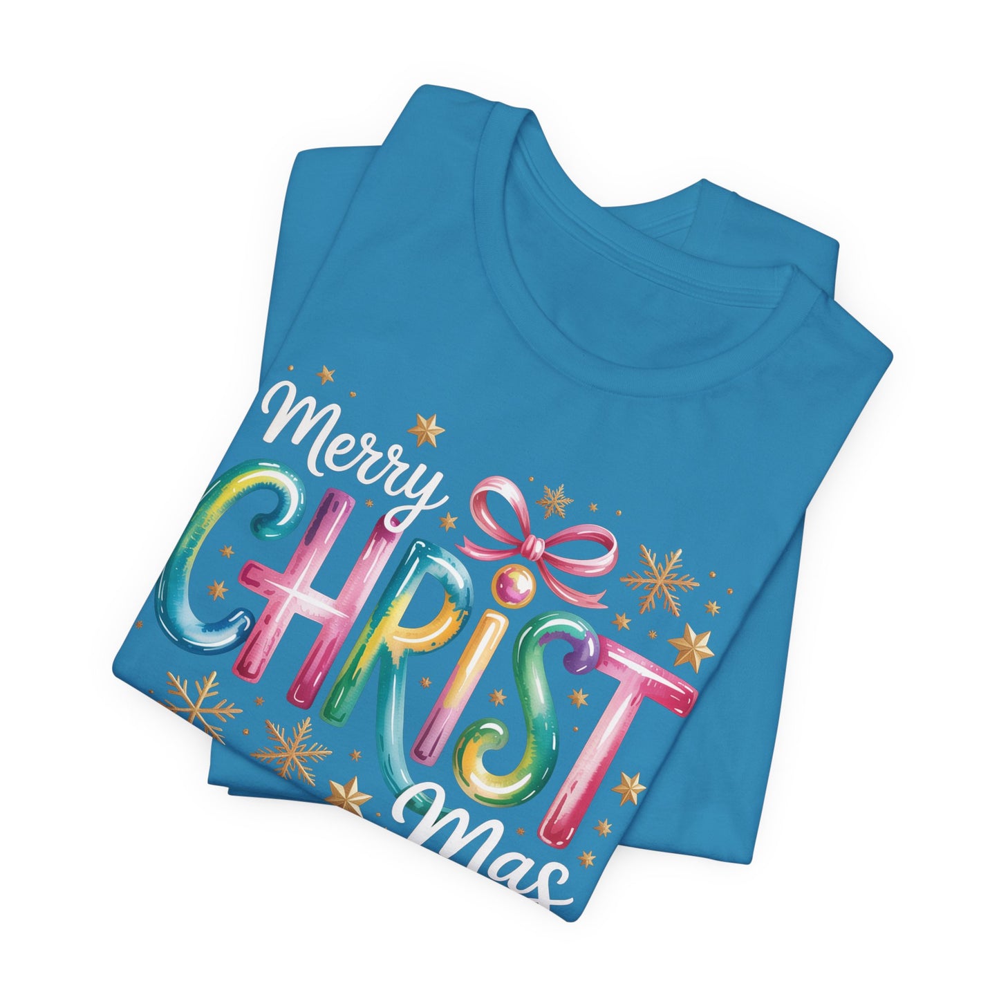 🎄✨ Merry Christmas Glow Lettering T-Shirt – Festive & Bright Holiday Style 🎁🌟