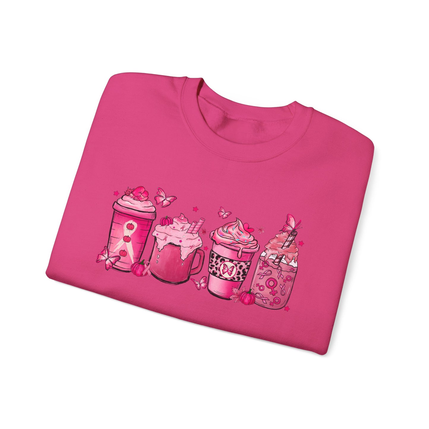 ☕🎀 Pink Awareness Drinks Sweatshirt – Breast Cancer Support Coffee Lovers