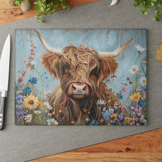 Tabla de cortar de vaca, tabla de cortar de vidrio con diseño de vaca de las Highlands, decoración de cocina con diseño de vaca, tabla de cortar para regalo de casa nueva, tabla de charcutería, regalos de vaca de las Highlands