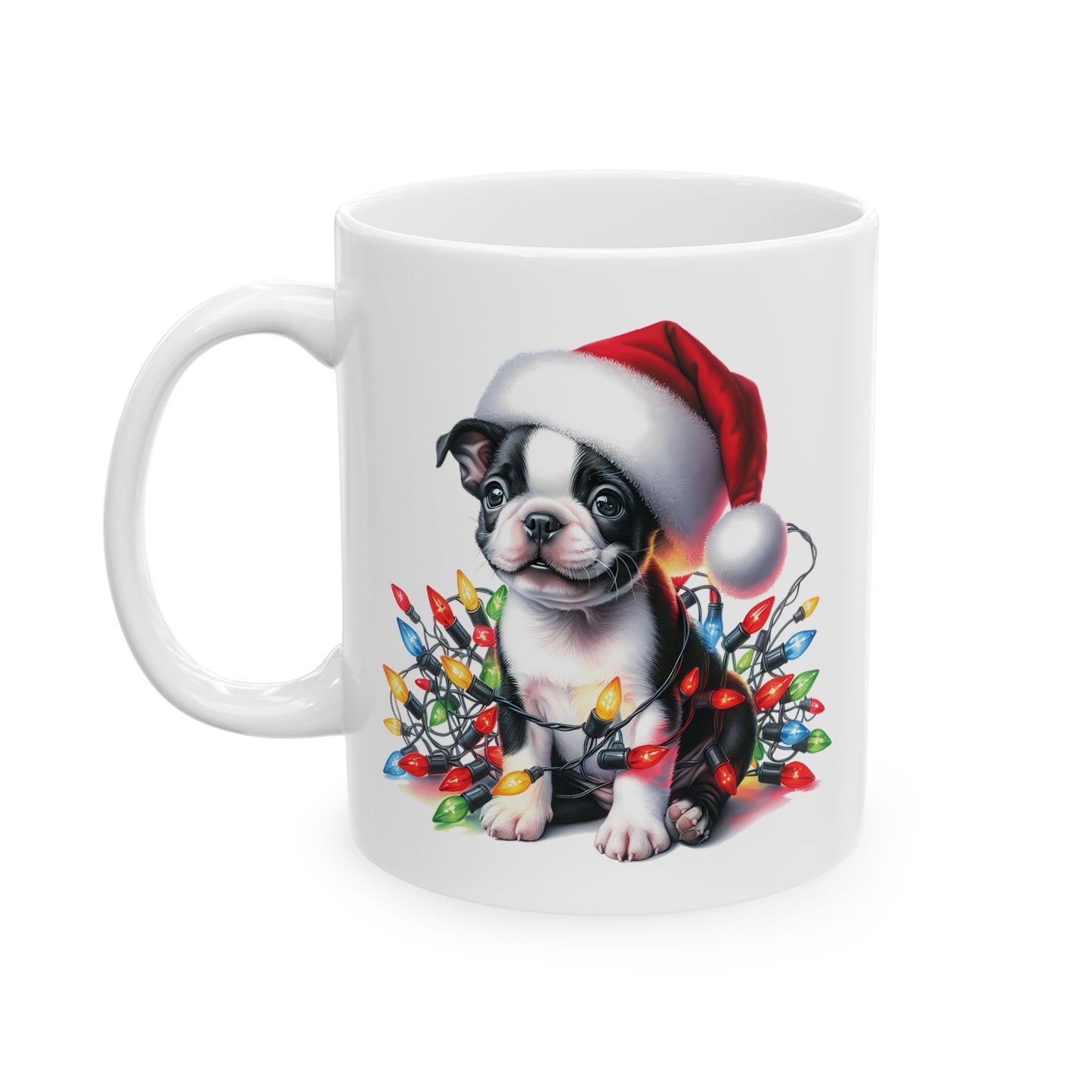 🎄 Boston Terrier Christmas Lights Mug – Adorable Holiday Cheer in Every Sip! 🐾