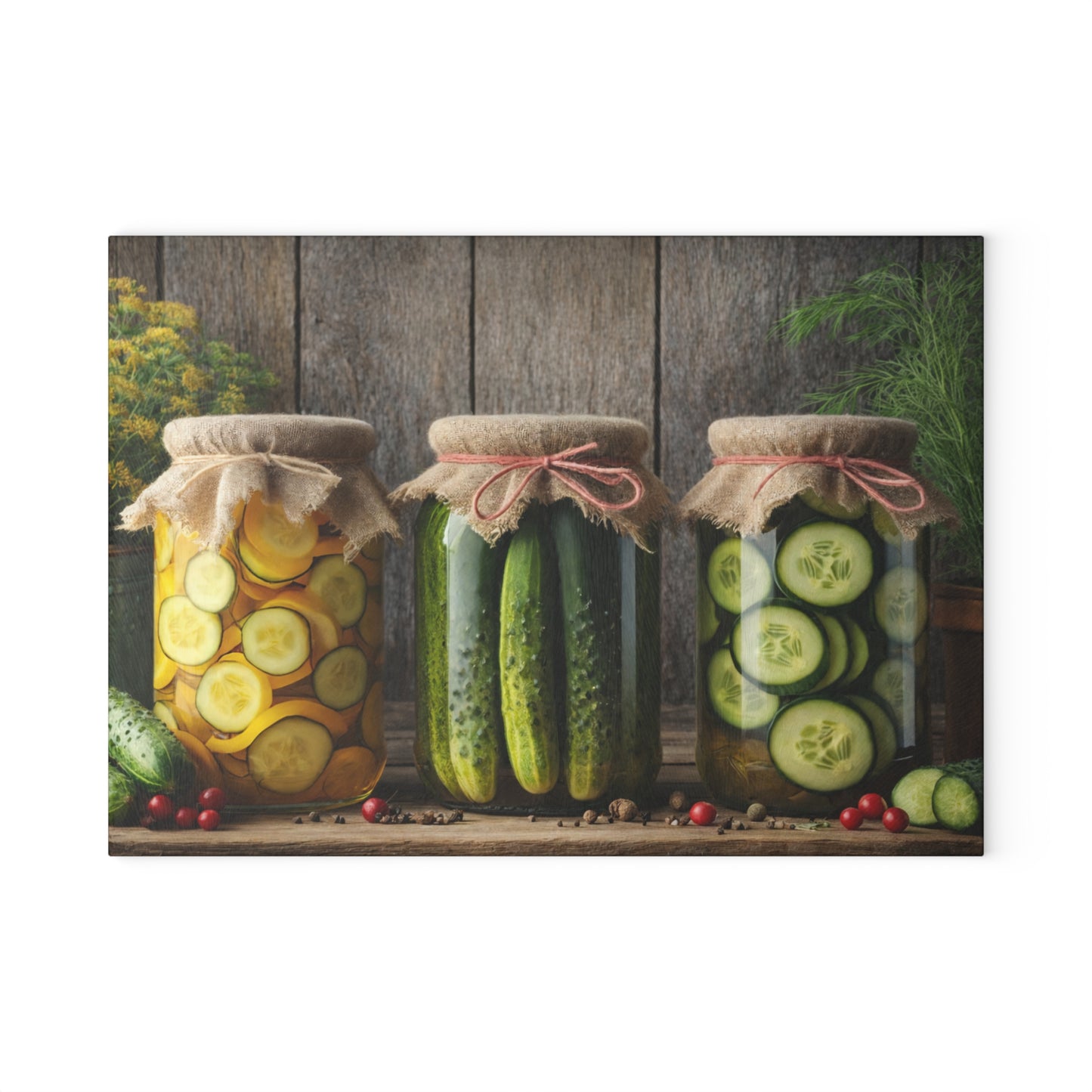 Rustic Pickle Jar Glass Cutting Board – Farmhouse Kitchen Food Art Display