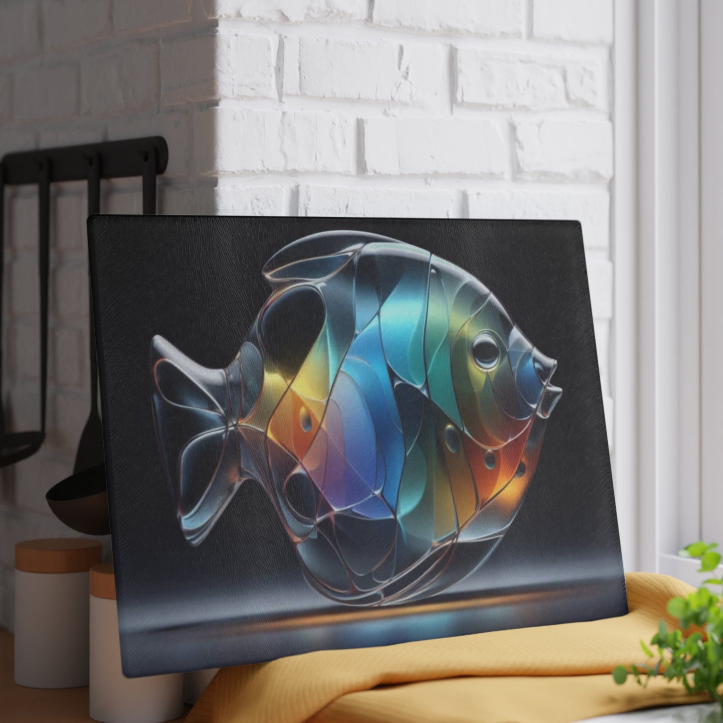Glass-Style Saltwater Angelfish Glass Cutting Board – Elegant Ocean Kitchen Art | Tempered Glass Charcuterie & Prep Board