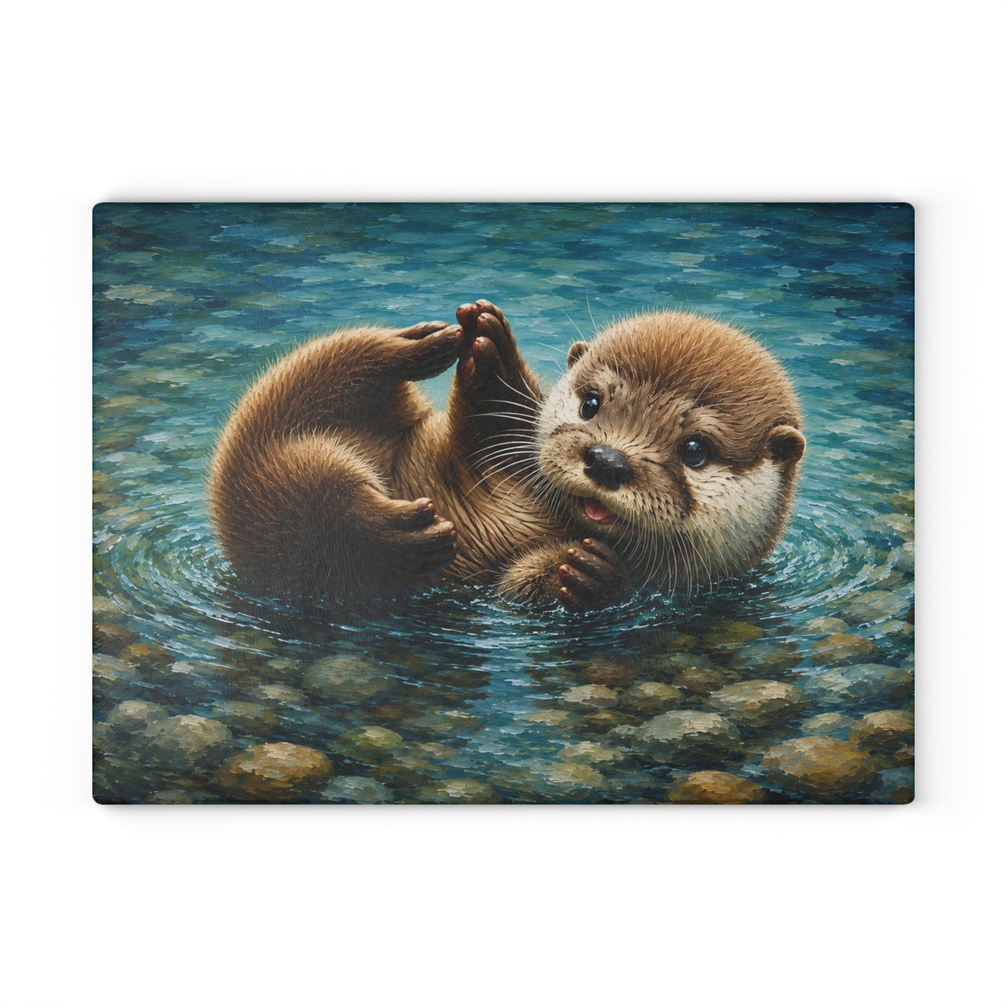 Playful Otter Glass Cutting Board – Woodland River Animal Kitchen Decor