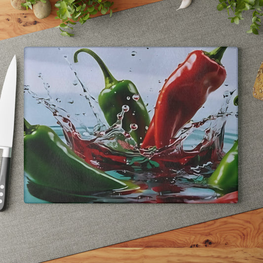 Tabla de cortar de vidrio con diseño de chile picante: ¡vibraciones picantes de cocina!