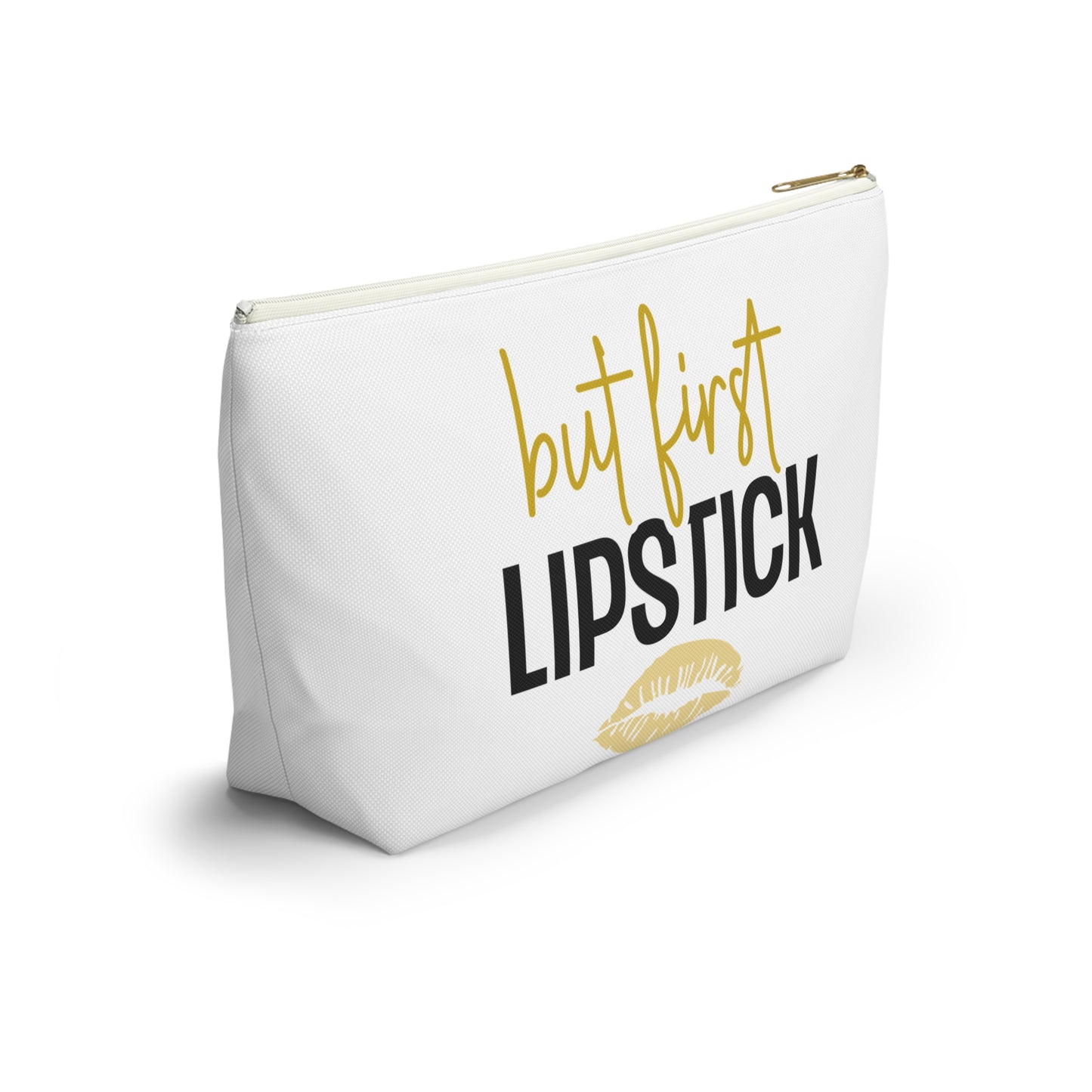 Accessory Pouch – "But First Lipstick" Yellow Makeup Bag