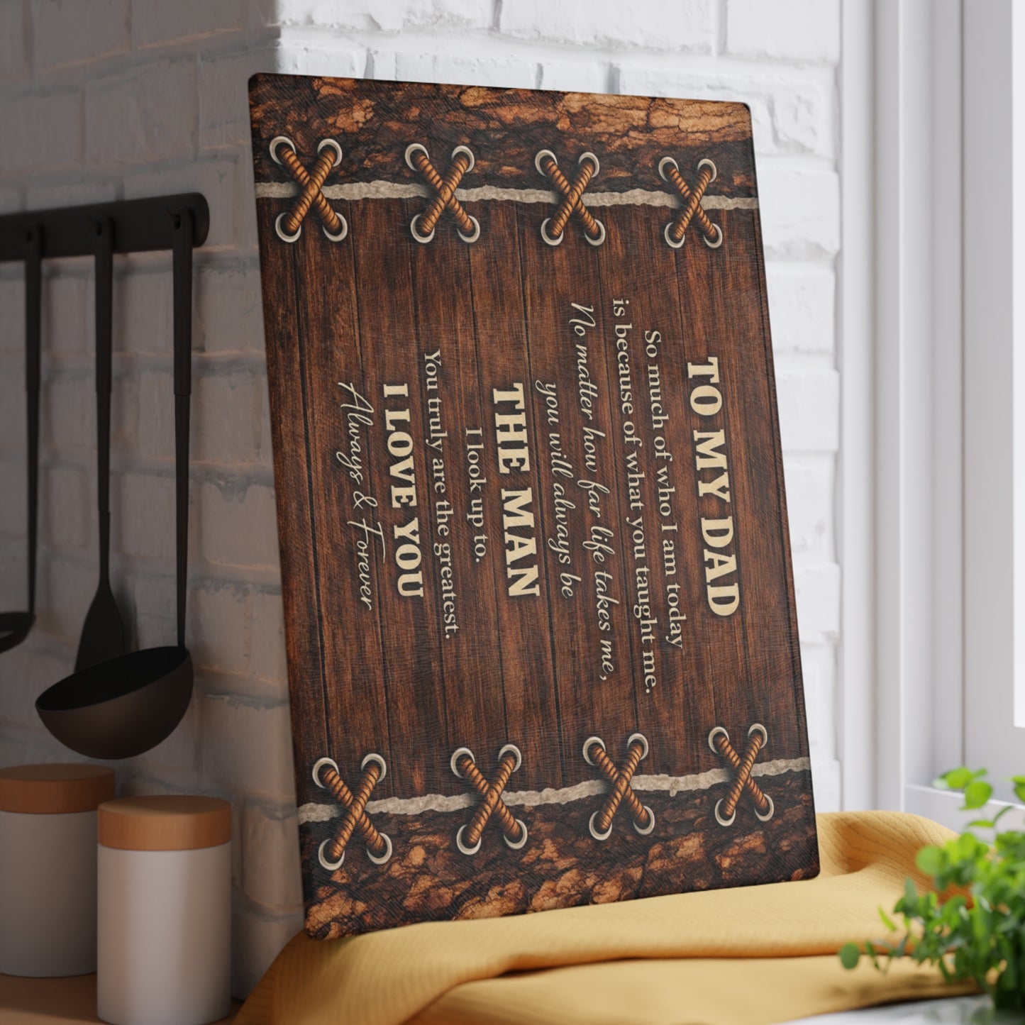 To My Dad Tribute Glass Cutting Board – Rustic Father Appreciation Kitchen Art