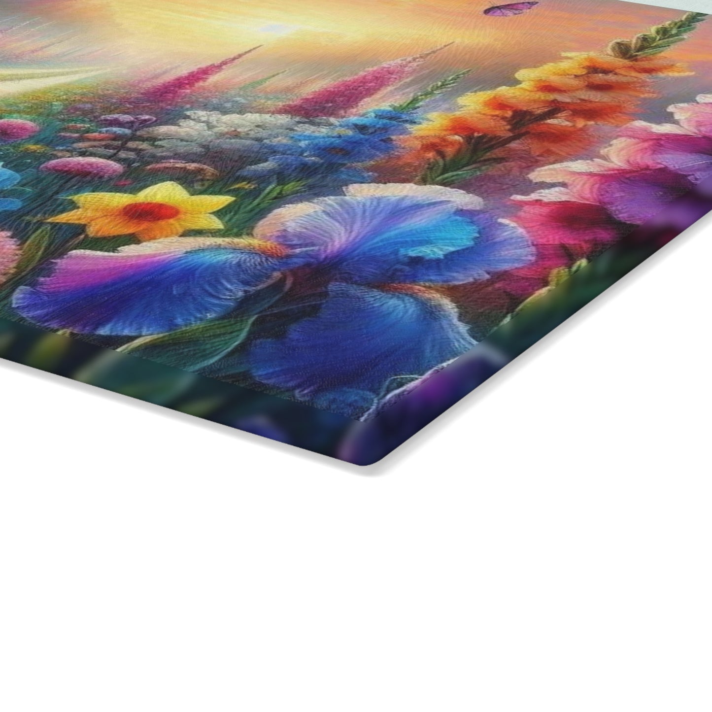 Flores silvestres, tabla de cortar de vidrio templado, tabla de charcutería, bandeja para servir, tabla de jalá, decoración de cocina, arte funcional de cocina, único