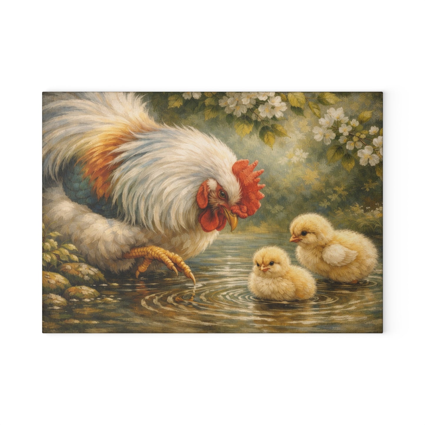 Mother Hen and Chicks Glass Cutting Board – Farmhouse Chicken Kitchen Decor