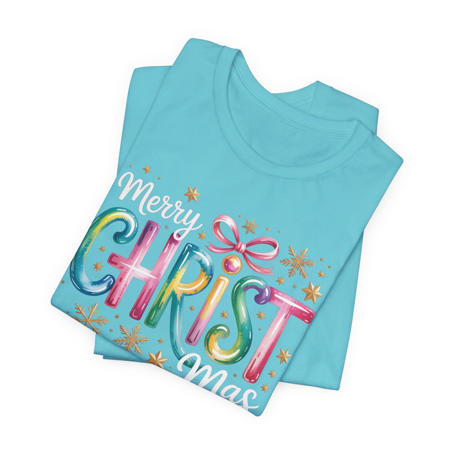 🎄✨ Merry Christmas Glow Lettering T-Shirt – Festive & Bright Holiday Style 🎁🌟