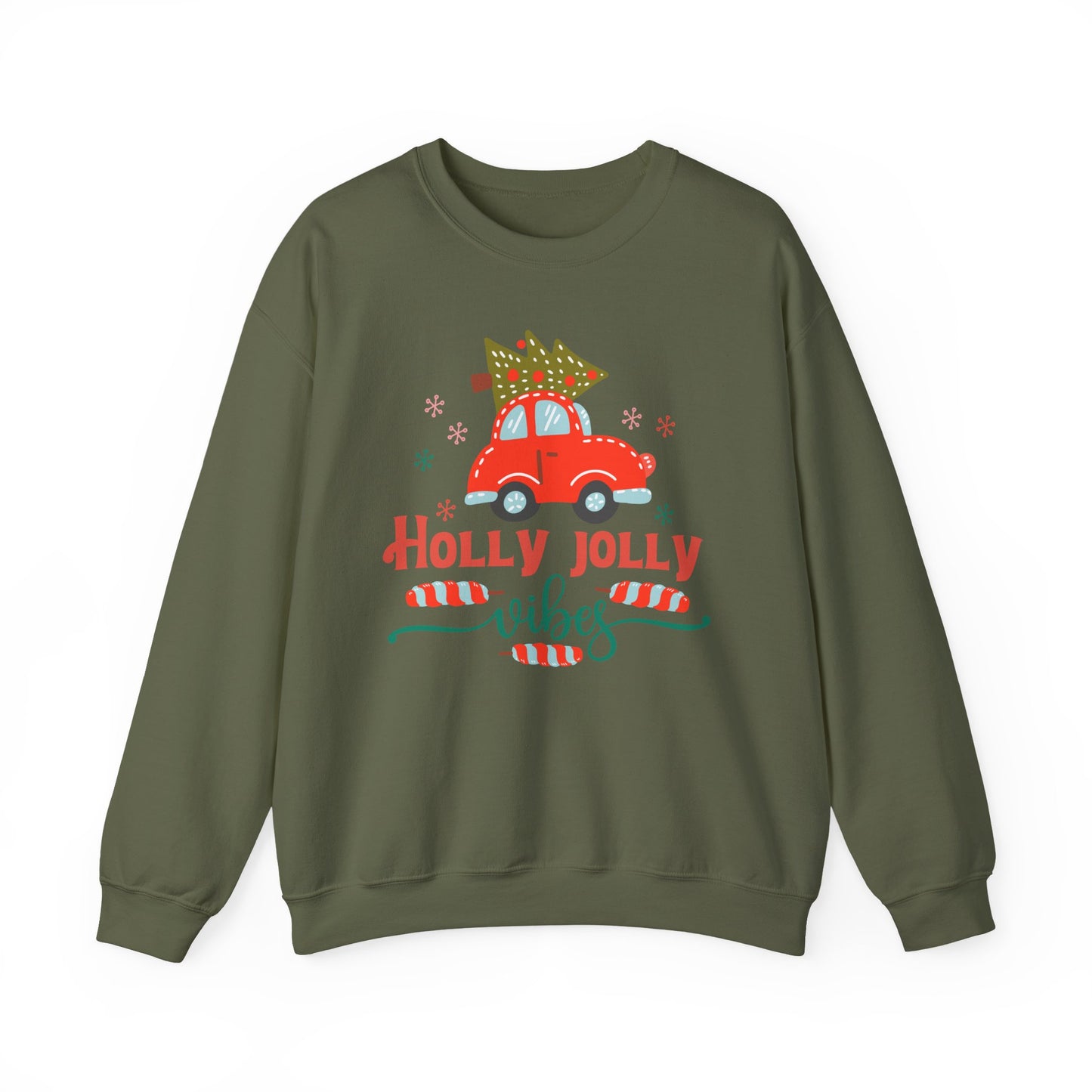 🎄🚗 Holly Jolly Vibes Crewneck – Cute Red Car & Tree Graphic