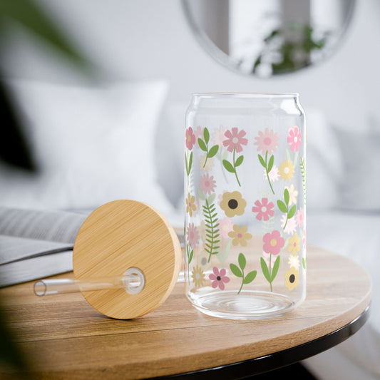 🌸🌼 Pastel Meadow Sipper Glass – 16oz Blooming Sips of Sunshine 🌞💐