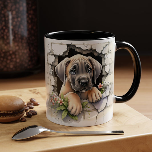 🐾 Great Dane Puppy Accent Mug – Sweet Peek-Through Puppy Design ☕💛