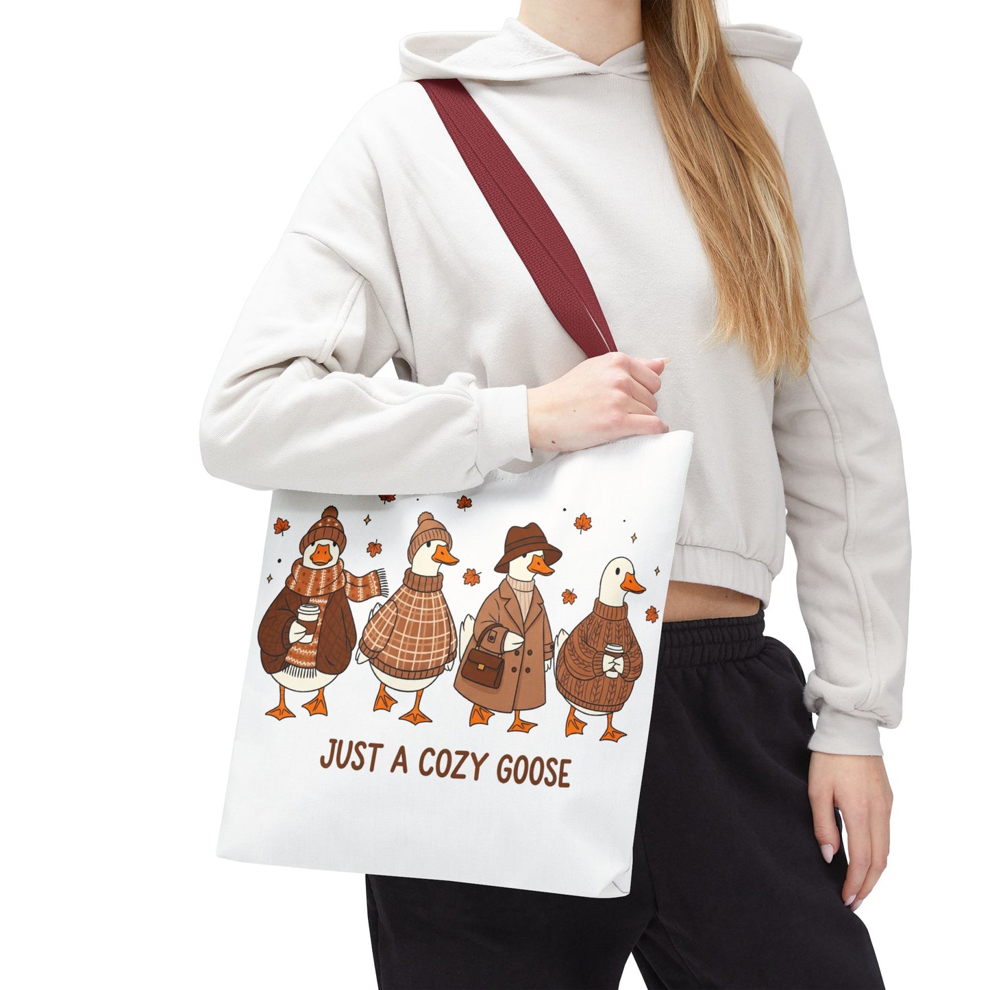 🪶 Just a Cozy Goose Tote Bag – Fall Fashion with Feathered Charm