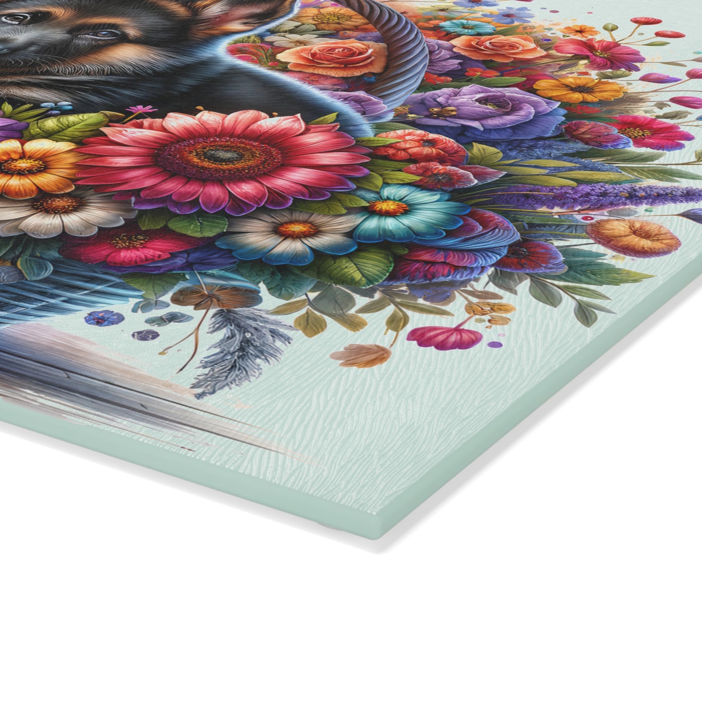 🐾🌼 German Shepherd in Bloom Cutting Board – Rustic Elegance for Your Kitchen 🌸