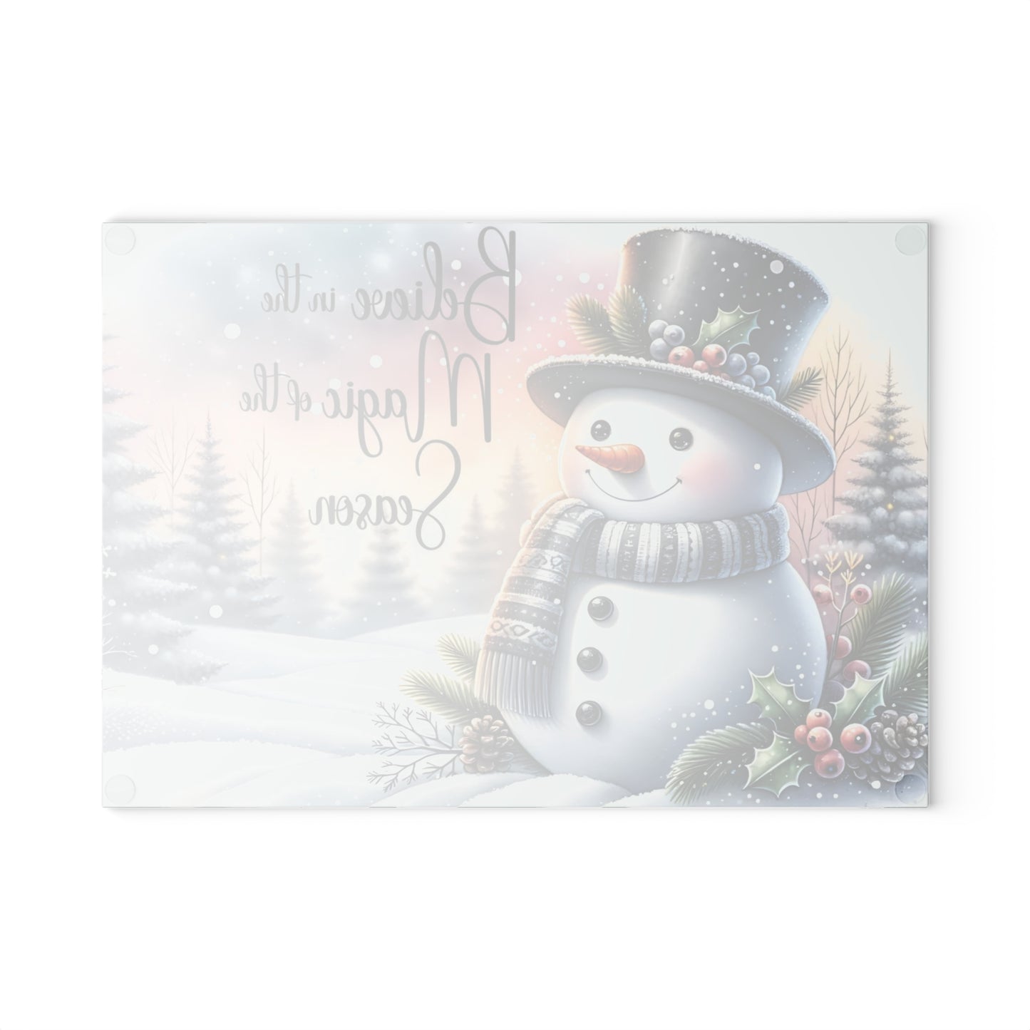 ⛄️✨ “Believe in the Magic of the Season” Glass Cutting Board – Cozy Charm for Your Kitchen