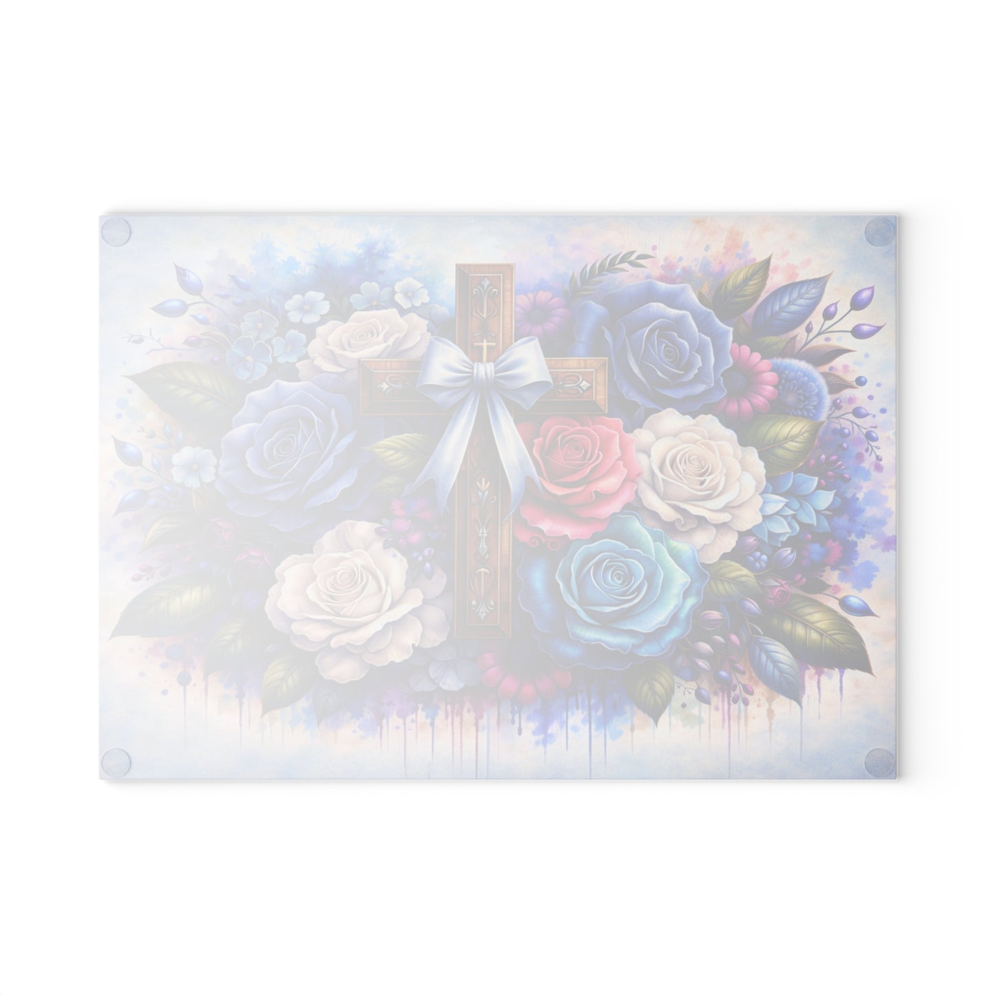 Floral Cross Glass Cutting Board – Faith-Inspired Christian Kitchen Art