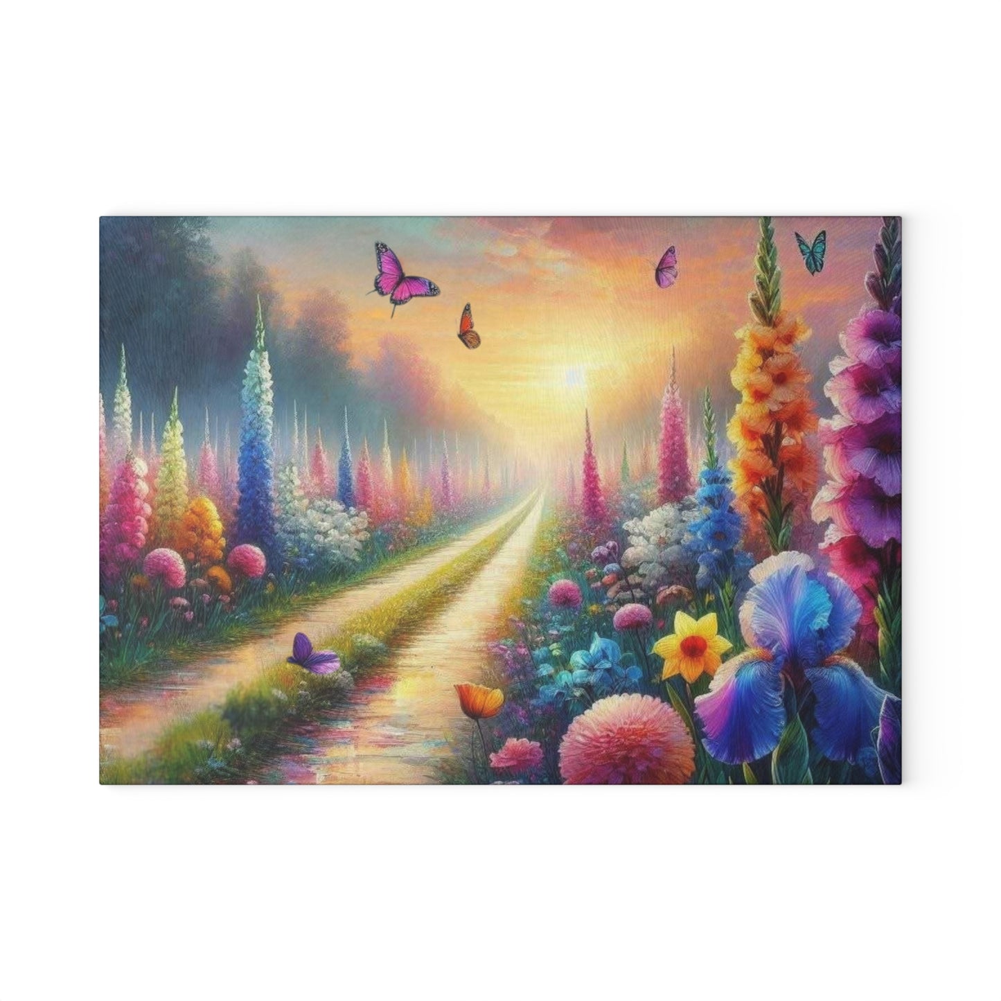 Flores silvestres, tabla de cortar de vidrio templado, tabla de charcutería, bandeja para servir, tabla de jalá, decoración de cocina, arte funcional de cocina, único