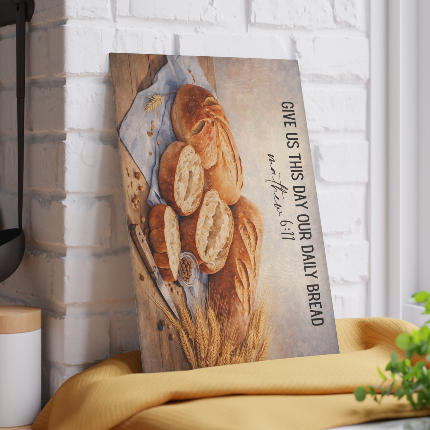 Give Us This Day Our Daily Bread Glass Cutting Board – Matthew 6:11 Faith-Inspired Kitchen Art