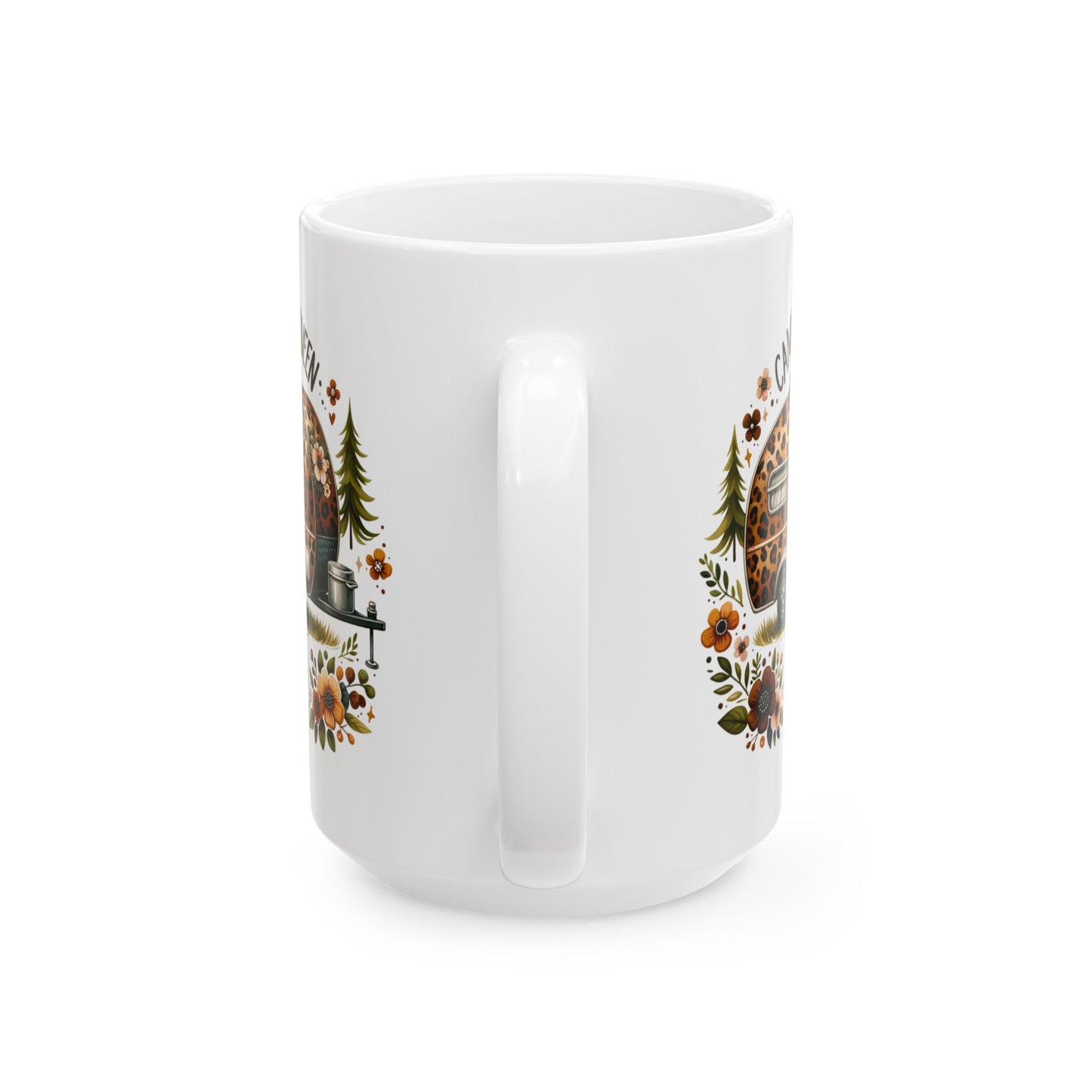 🏕️ Camping Queen – Leopard Print Camper Coffee Mug 🌸