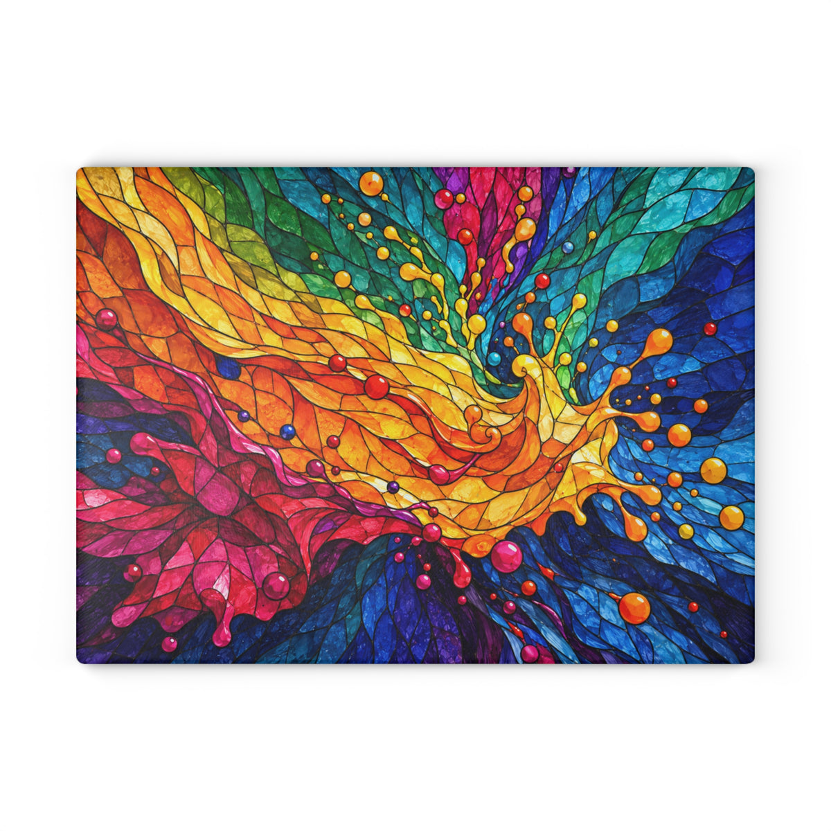 Rainbow Swirl Stained-Glass-Look Glass Cutting Board – Colorful Abstract Kitchen Decor