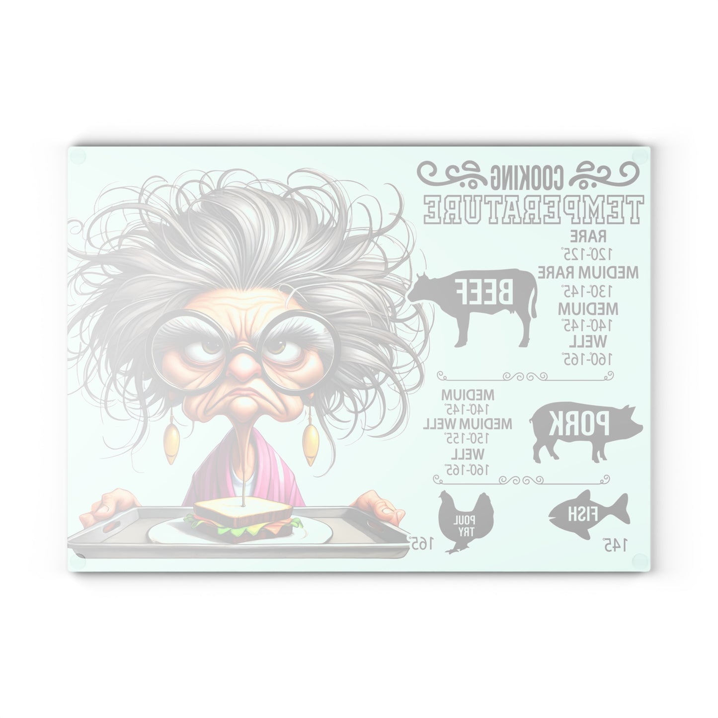 Guía de temperatura de cocina de la abuela gruñona Tabla de cortar: un artículo esencial de cocina divertido