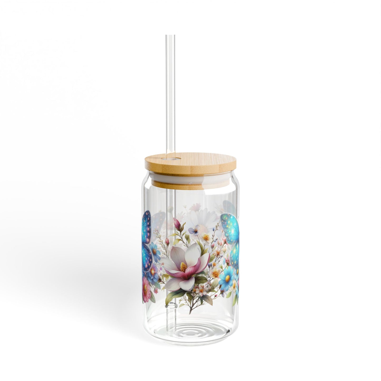 🦋🌸 Blue Butterfly Garden Sipper Glass – Whimsy and Wings in Every Sip 🌼
