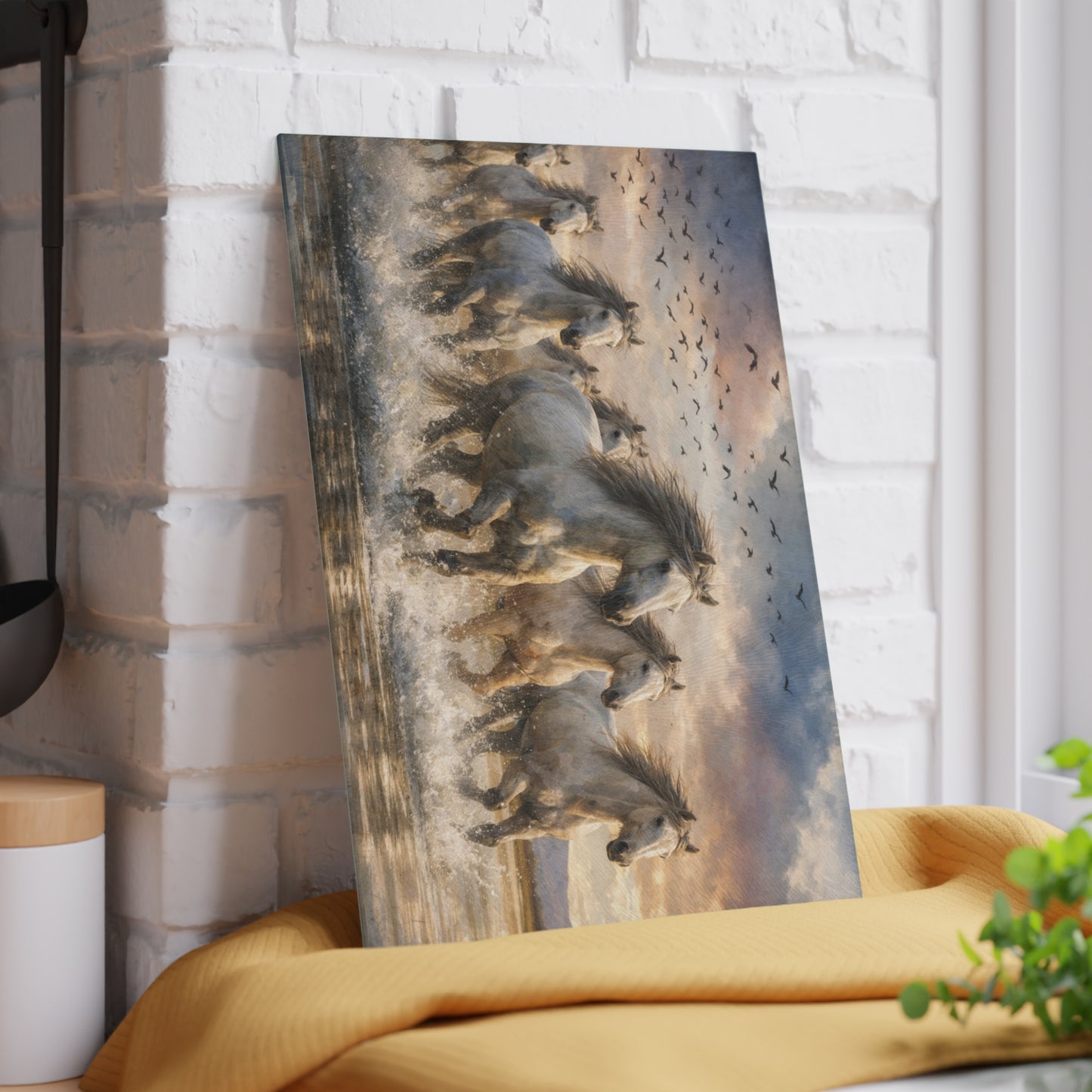 Running Wild Horses Glass Cutting Board – Western Horse Lover Farmhouse Kitchen Decor