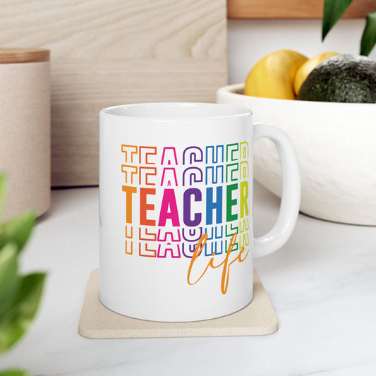 🍎 Teacher Life Rainbow Mug – Bold, Bright & Perfect for Educators 🌈☕