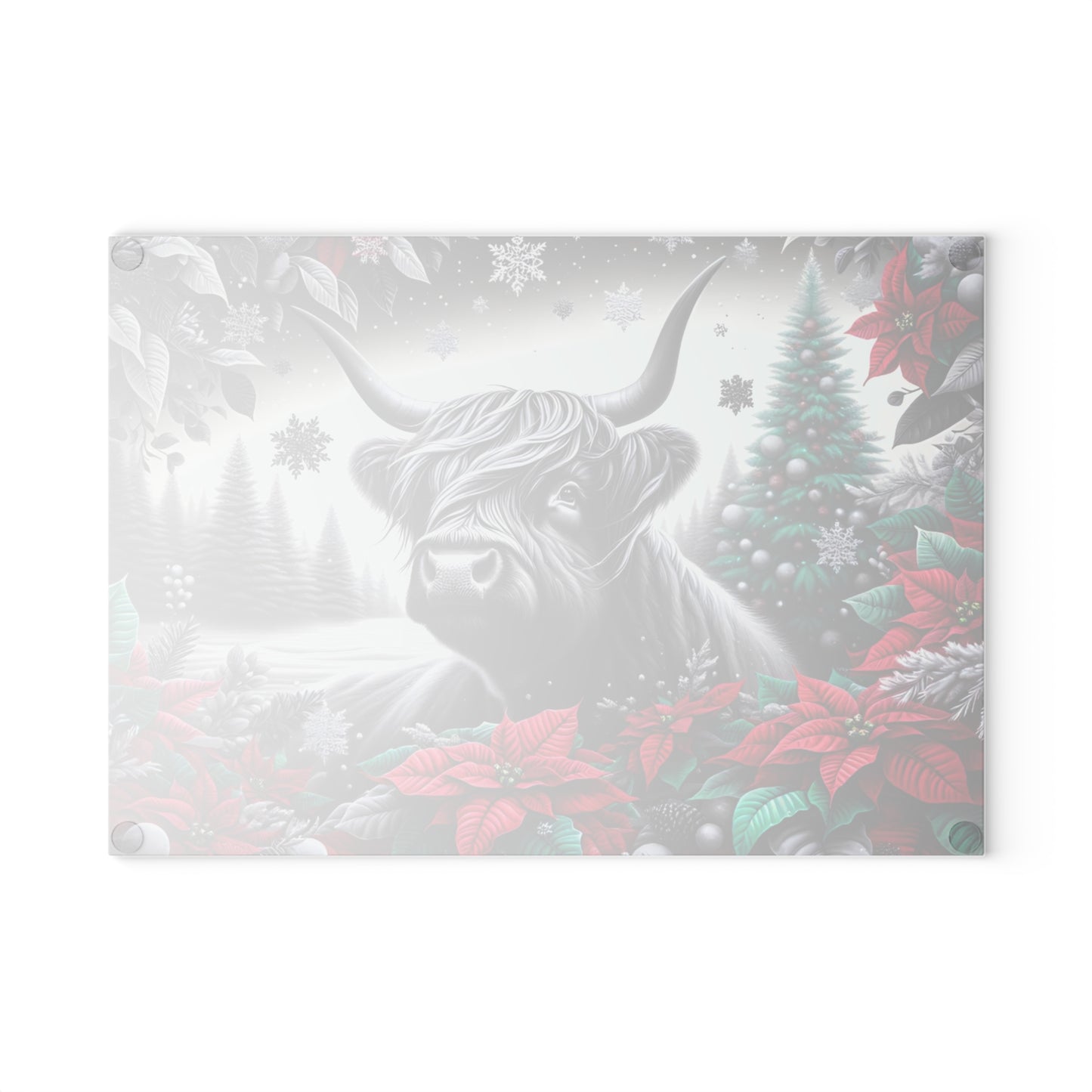 🐮❄️ “Winter Highland Cow” Glass Cutting Board – Rustic Christmas Charm for Your Kitchen