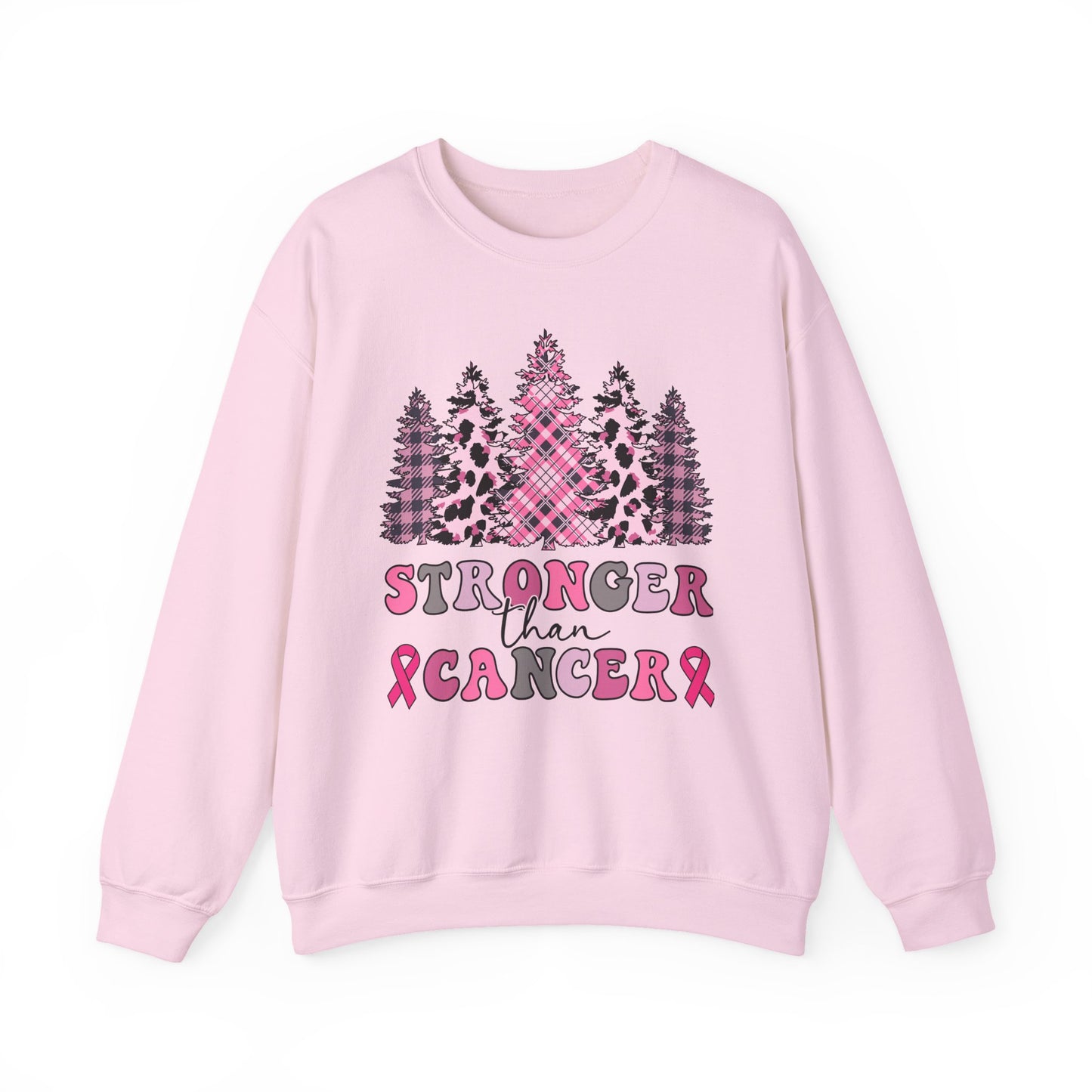 🌲💗 Stronger Than Cancer Pink Trees Sweatshirt – Breast Cancer Awareness Crewneck
