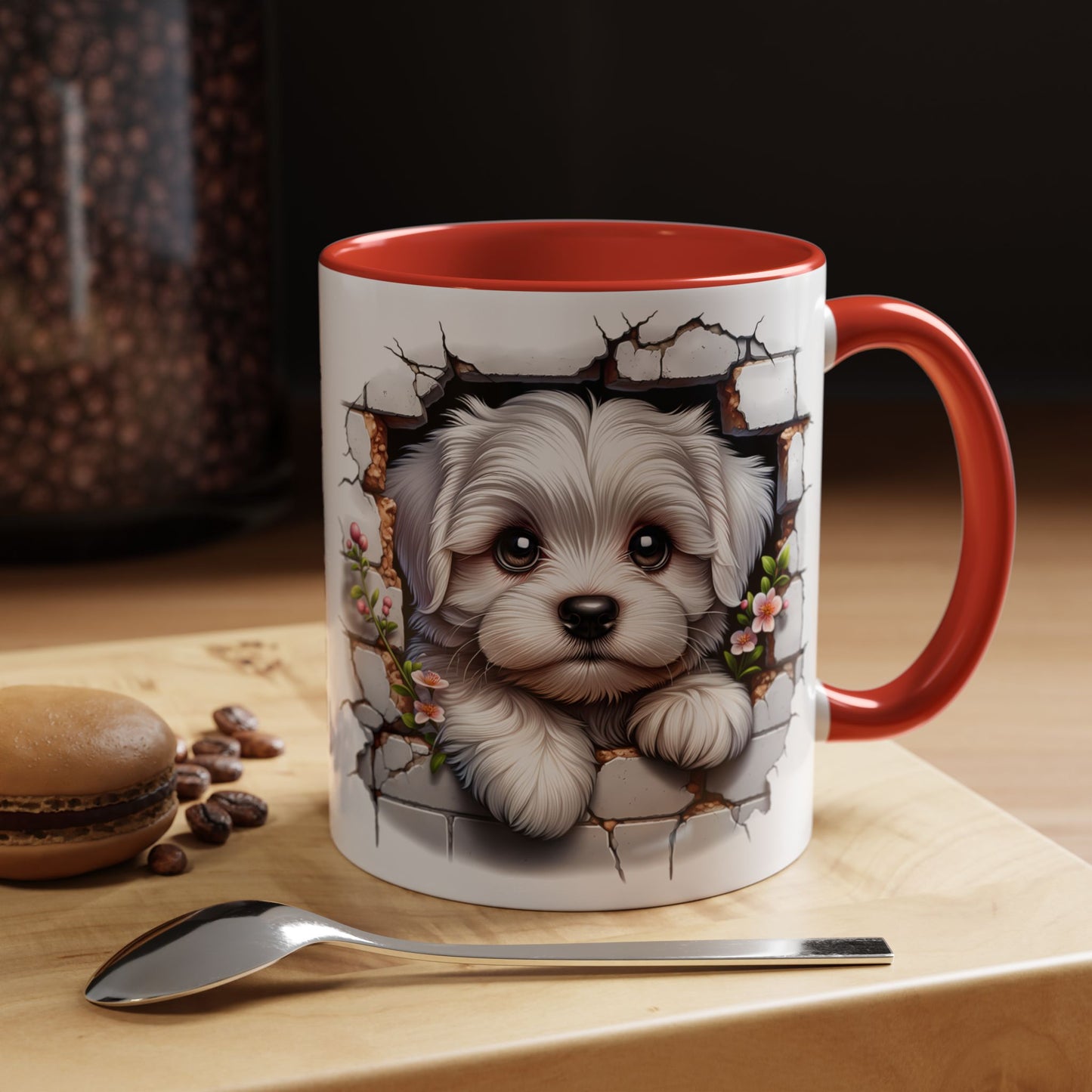🎀🐶 Maltese Puppy Accent Mug – Cute Peek-Through Dog Design for Animal Lovers ☕💖
