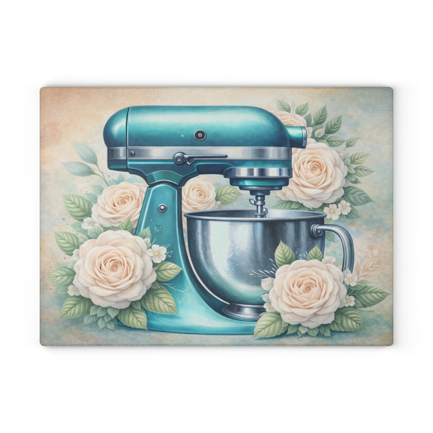 Teal Kitchen Mixer Glass Cutting Board – Elegant Farmhouse Kitchen Decor