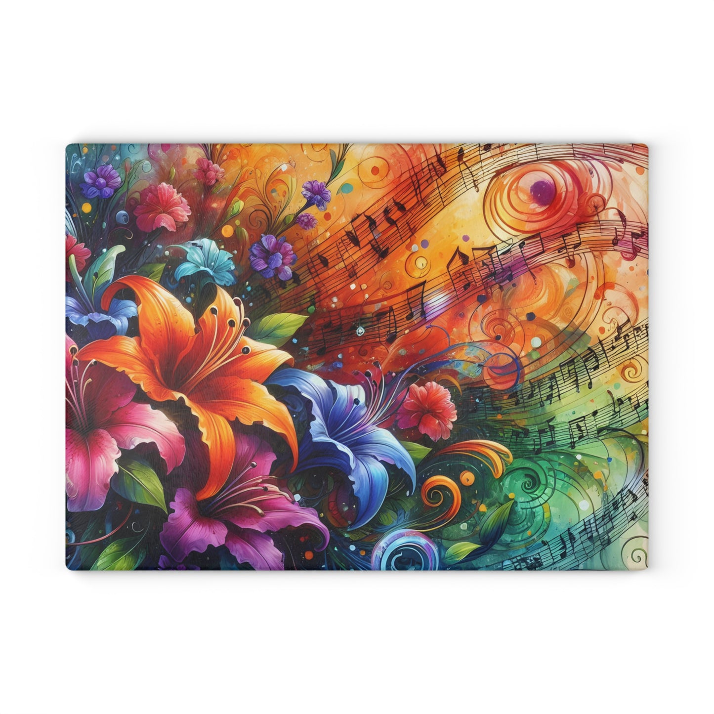 🎶🌺 Music and Flowers Cutting Board – Artistic Harmony for Your Kitchen 🌈