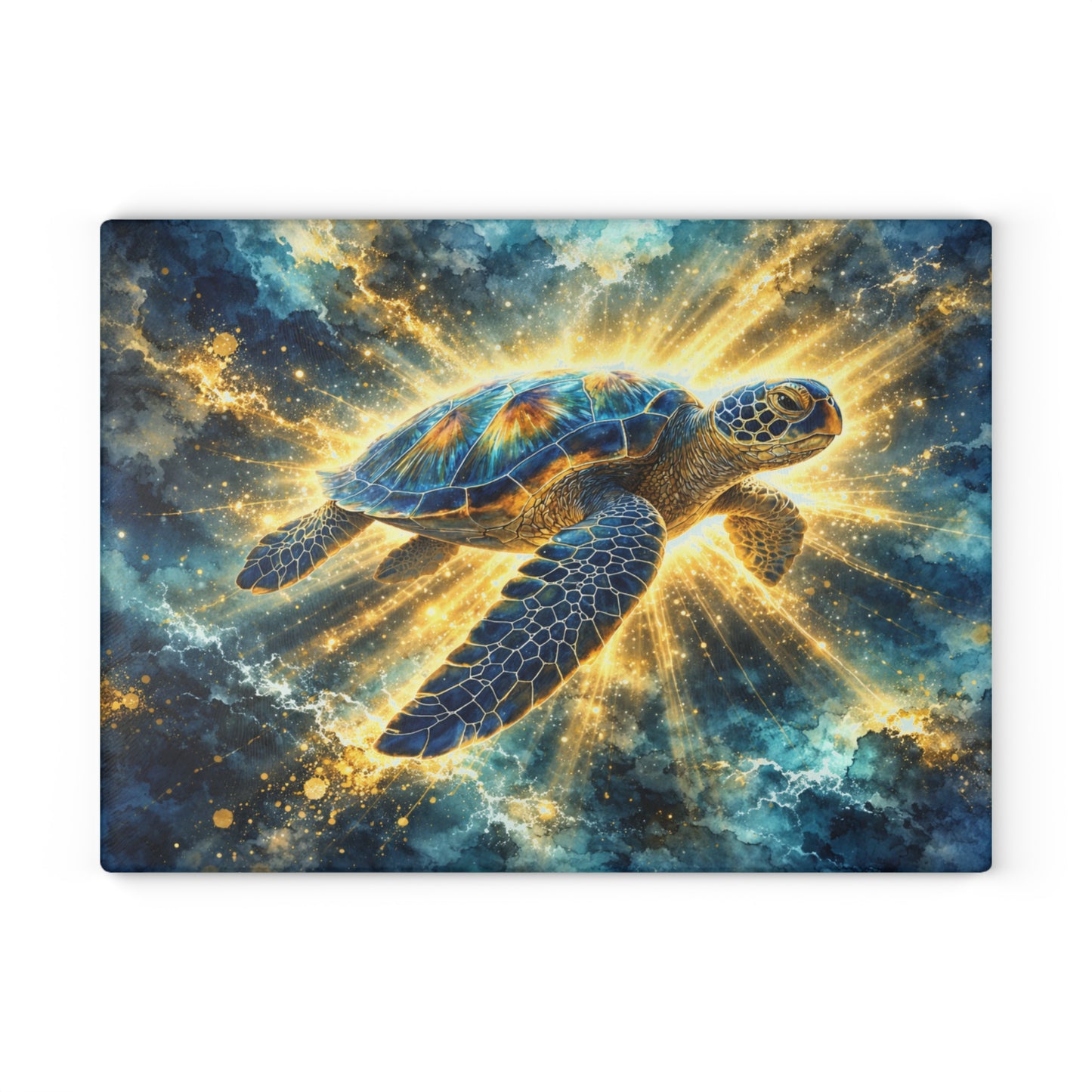 Radiant Sea Turtle Glass Cutting Board – Luminous Ocean Wildlife Art
