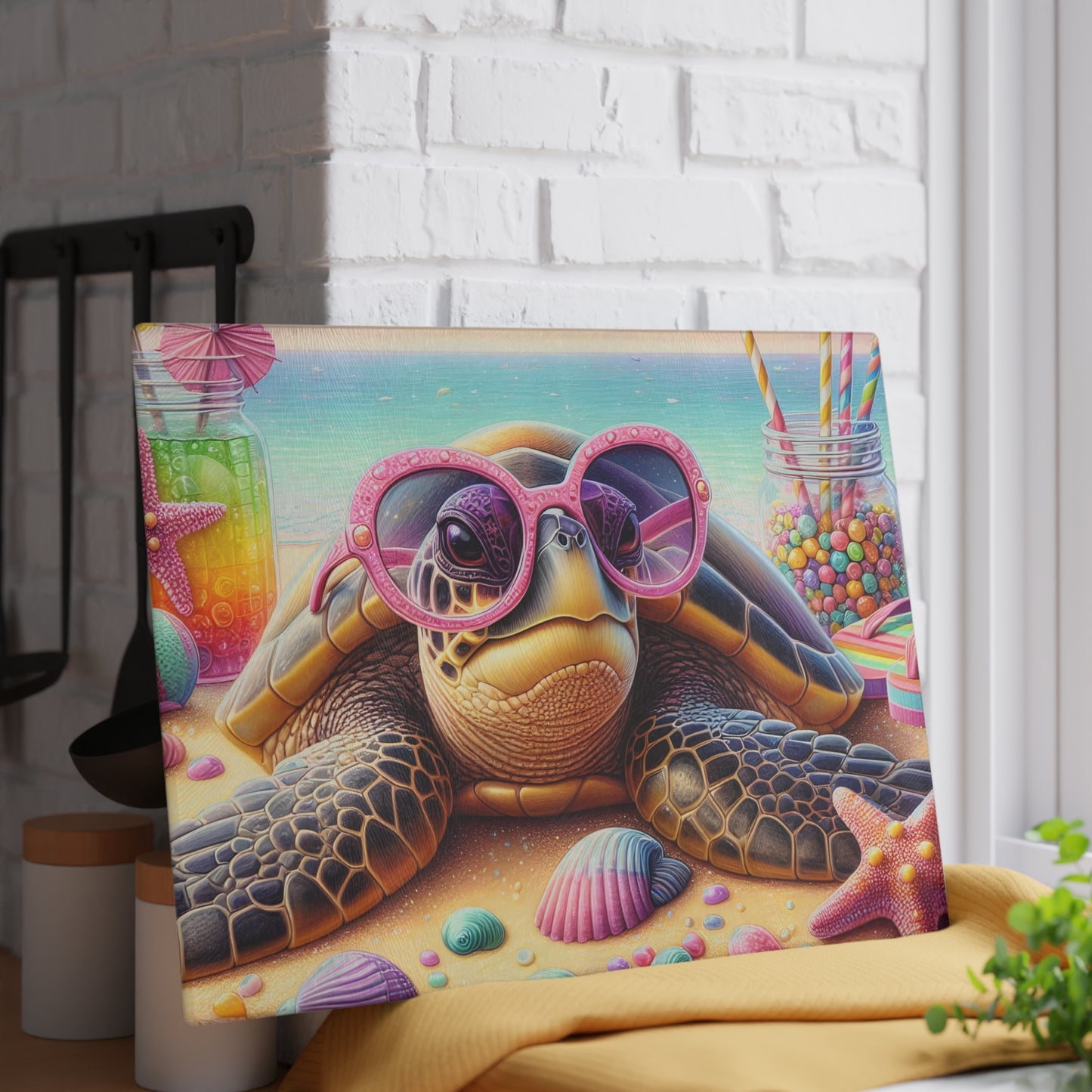 🐢 Fun Beach Turtle Cutting Board – Coastal Vibes with a Pop of Pink 🌴
