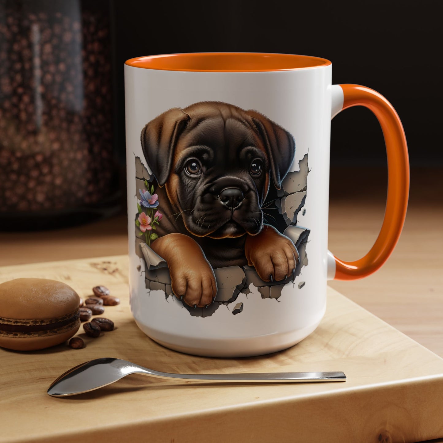 🧡 Boxer Puppy Accent Mug – Adorable Peek-Through Cup for Dog Lovers