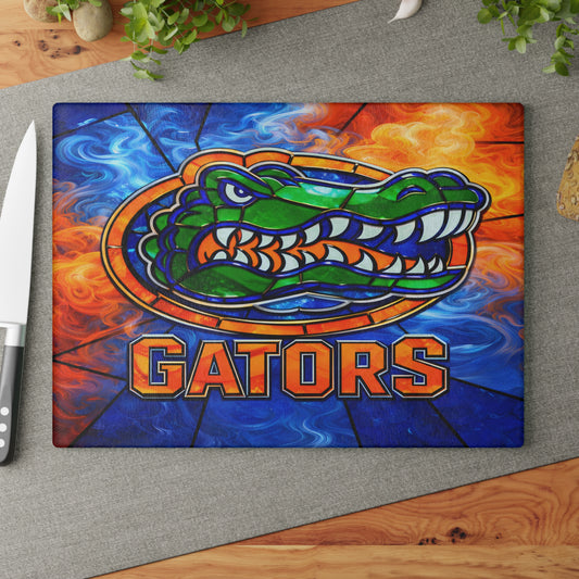 Stained Glass Reptile Glass Cutting Board – Bold Flame & Water Art Kitchen Decor